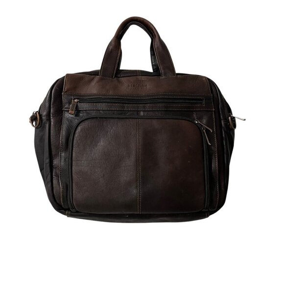 Kenneth Cole Reaction Brown‎ Leather Laptop Briefcase Bag - Picture 3 of 12